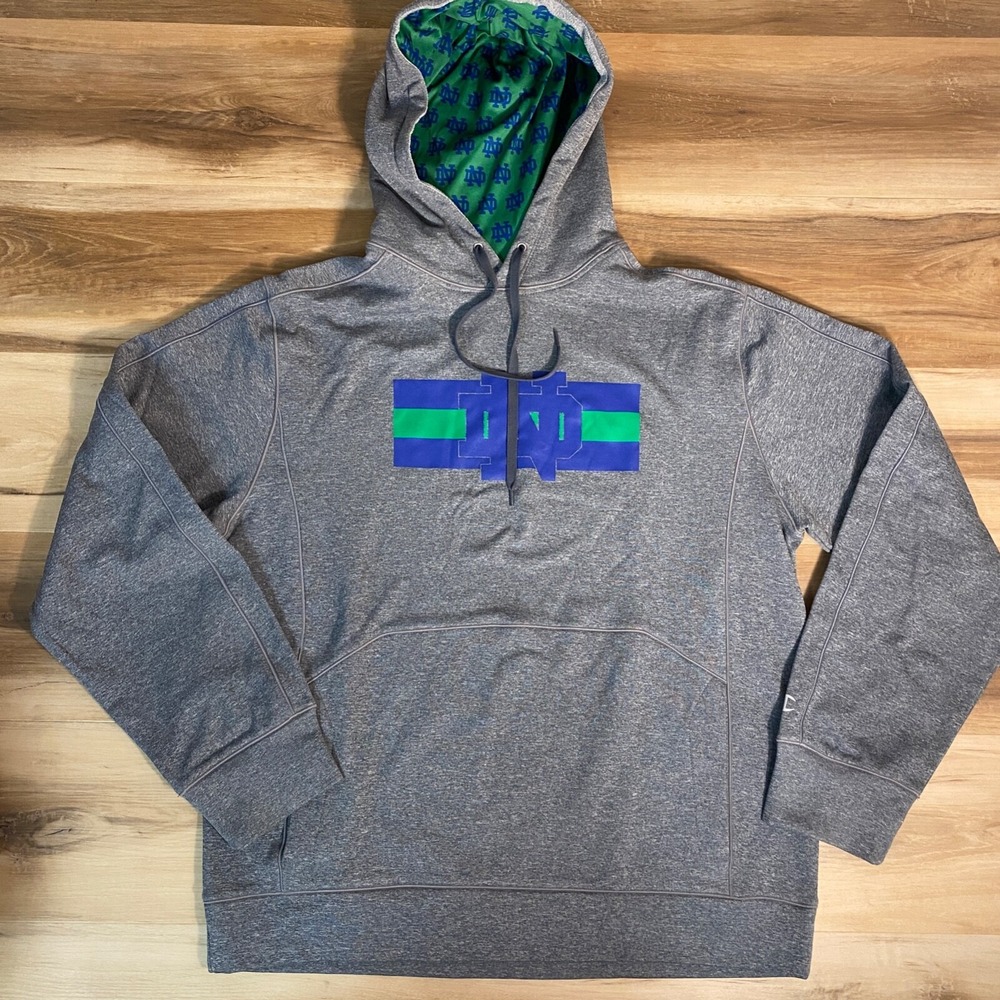 Champion Notre Dame Hoodie Size L Mens NCAA Fighting Irish Gray Pullover